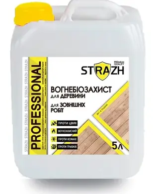 Антипирен-Антисептик STRAZH Strazh Pofessionalstrazh для наружных и внутренних работ, бесцветный, 5 л