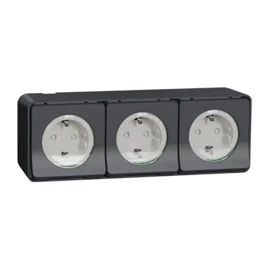 Розетка Schneider Electric 3-ая С/К защ. внеш. со шторками IP55 "MUREVA S" черная (C3) 