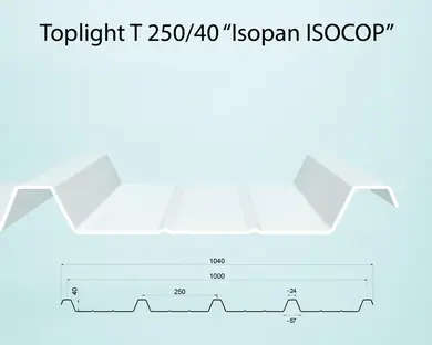 Профільований полікарбонат TOPLIGHT T 250/40 Izopan Isocop 1,5 мм прозорий 1040 х 6000 мм