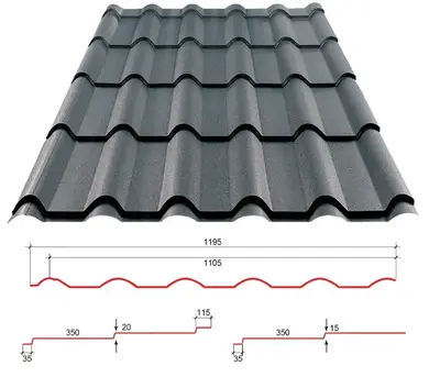 Металочерепиця GOOD ROOF RETRO Roof 350/20,матполіестер 0,38-0,40мм Малайзія/В'єтнам/Індія/Корея RAL 7016 Антрацит