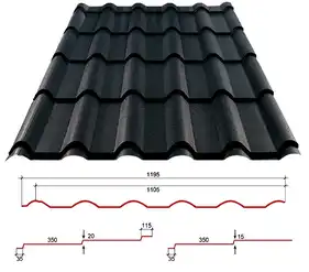 Металлочерепица GOOD ROOF RETRO Roof 350/15,матполиэстер 0,45мм Італія Zn225 RAL 9005 Черный