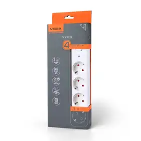 Сетевой удлинитель Videx ONCORD с/с 4P 3м (3x1.5мм) с кнопкой White (VF-PD43G-W)