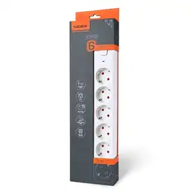 Мережевий подовжувач Videx ONCORD з/з 6P 3м (3x1.5мм) з кнопкою White (VF-PD63G-W)