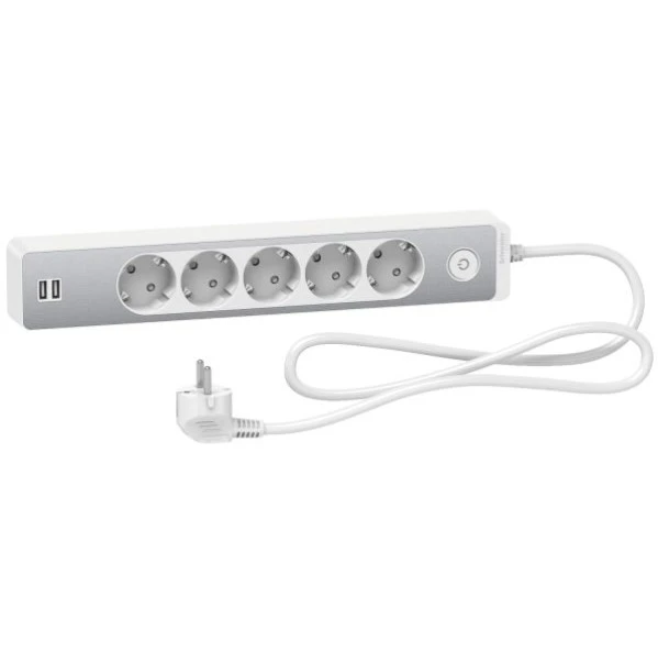 Подовжувач Schneider Electric 5гн 1,5м З/К +2хUSB "Unica Extend"  білий/алюміній (C3)