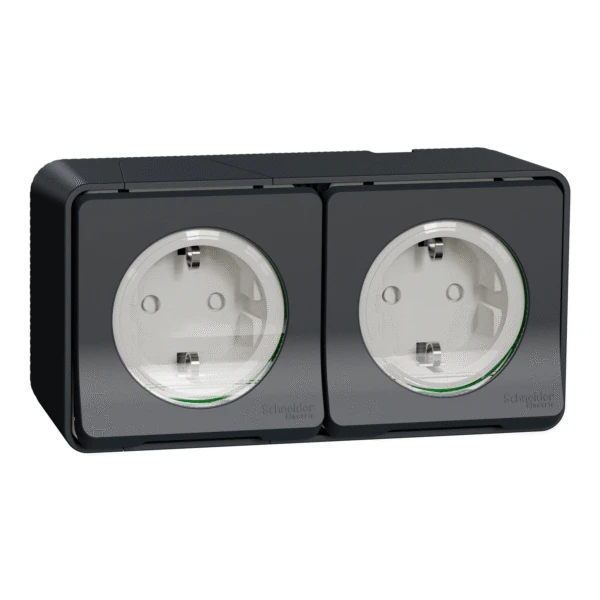 Розетка Schneider Electric 2-ая С/К защ. внеш. со шторками IP55 "MUREVA S" черная (C2) 
