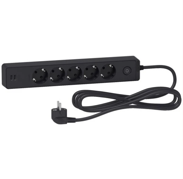 Подовжувач Schneider Electric 5гн 3м З/К +2хUSB "Unica Extend"  чорний (C2)