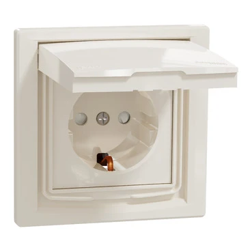 Розетка Schneider Electric 1-я З/К внутр. с крышкой и шторками IP44 "ASFORA" сл.к. (C2) 