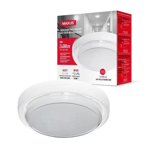 Світильник світлодіодний Maxus аварійний акумуляторний MBH 20W 3CCT IP65 Emergency WH Circle (1-MBH-20W-EM-WHC)