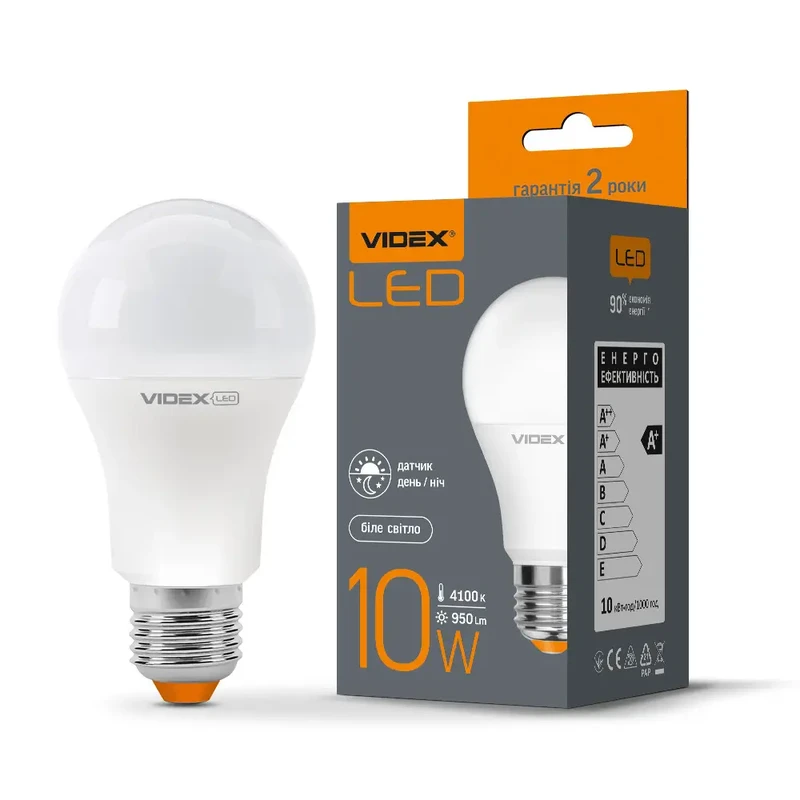 LED лампа Videx з сенсором освітленості A 60 10W E27 4100K (VL-A60e-10274-N)