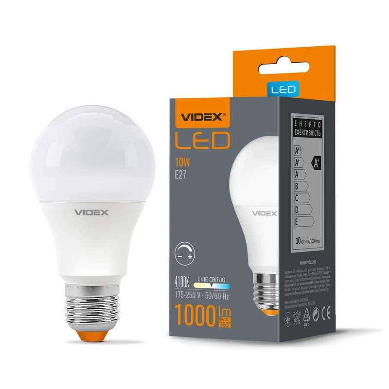 LED лампа Videx A60eD 10W E27 4100K димерная (VL-A60eD-10274)