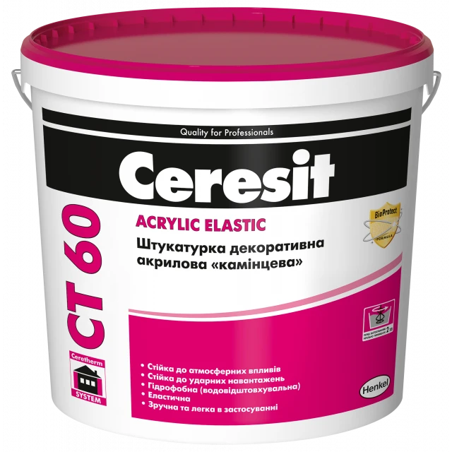 Штукатурка декоративная акриловая камешковая Ceresit CT60, зерно 1,5 мм. база С, 25 кг
