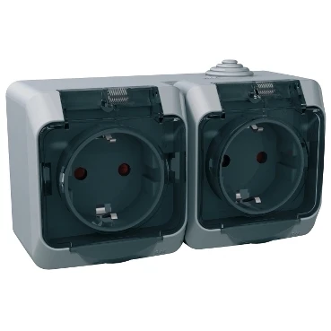 Розетка Schneider Electric 2-ая С/К защ. внеш. IP44 "Cedar Plus" серая (16А) (С1) 