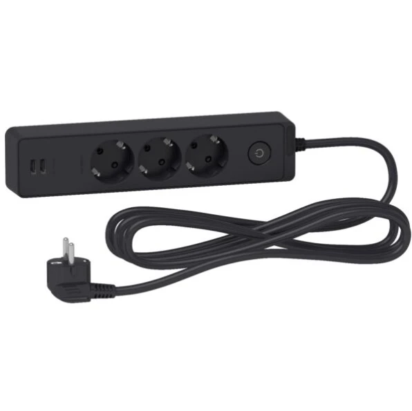Подовжувач Schneider Electric 3гн 3м З/К +2хUSB "Unica Extend"  чорний (C2)