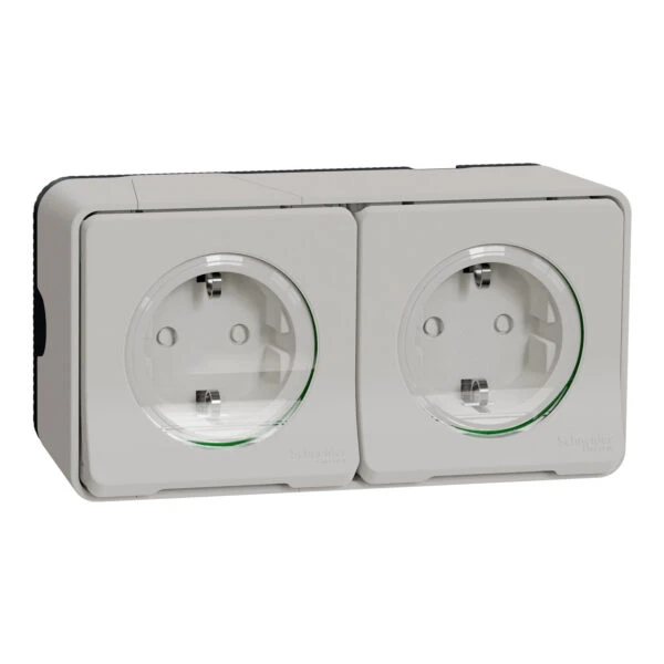 Розетка Schneider Electric 2-ая С/К защ. внеш. со шторками IP55 "MUREVA S" белая (C2)
