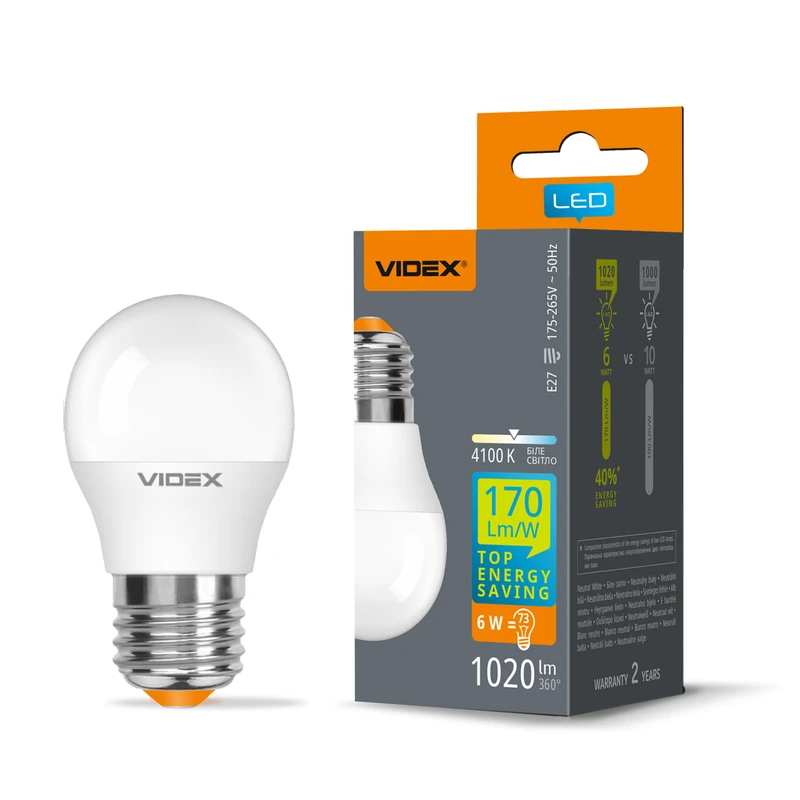 LED лампа Videx G45h 6W E27 4100K (VL-G45h-06274)