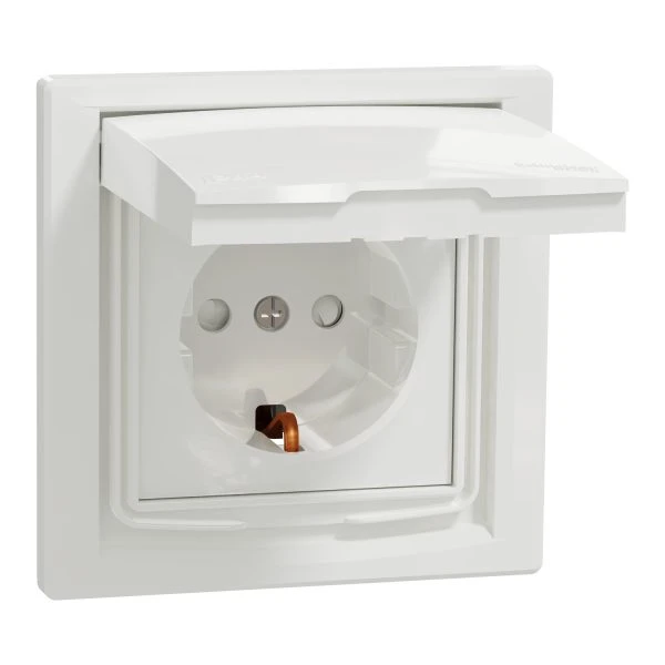 Розетка Schneider Electric 1-я З/К внутр. с крышкой и шторками IP44 "ASFORA белая (C2) 