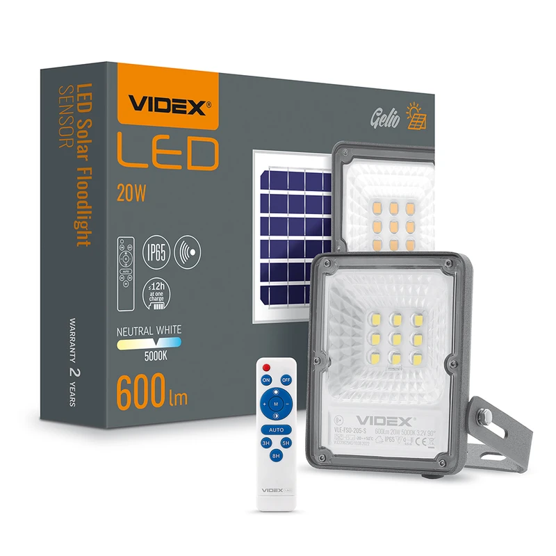 LED прожектор автономный Videx 600Lm 5000K Сенсорный (VLE-FSO-205-S)