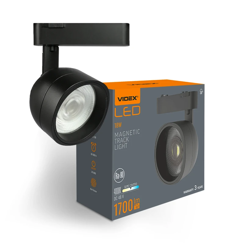 Світильник магнітний трековий Videx LA78B 18W 4000K 48V Black (VL-TRMS-LA78B)