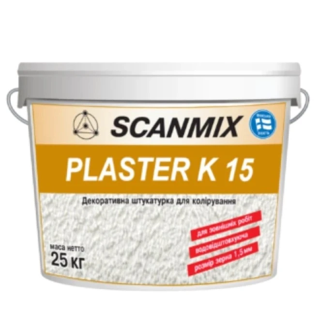 Штукатурка декоративная барашек SCANMIX PLASTER K 15 "Камешковая", зерно 1,5 мм 25 кг