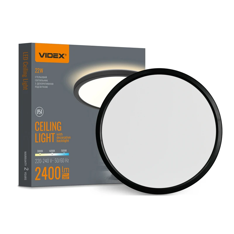 LED Cвітильник Videx з декоративною підсвіткою DL5R 22W 3000K-4000K-5000K Black (VL-DL5R-22CB)