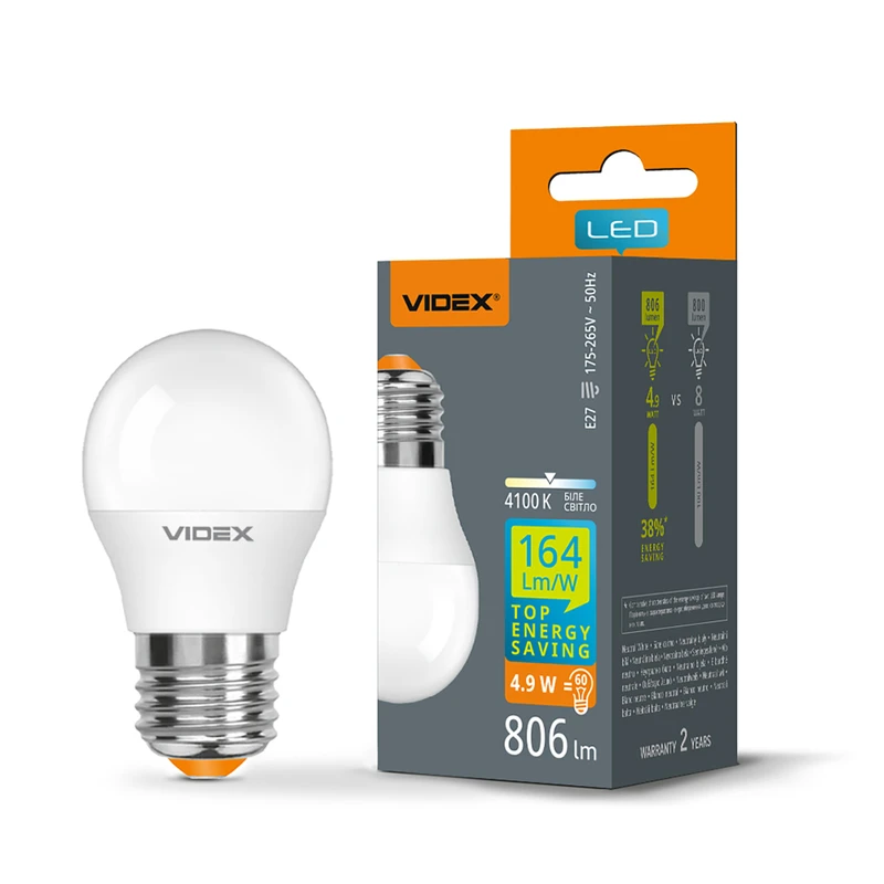 LED лампа Videx G45h 4.9W E27 4100K (VL-G45h-49274)