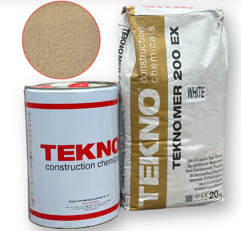 Двокомпонентна еластична полімер-цементна гідроізоляція TEKNO Teknomer 200 EX W Комплект 20 кг + 10 л (Бежева)